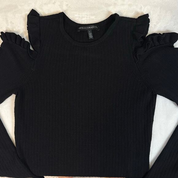 White House Black Market Open Shoulder Black Sweater, Size L - Picture 4 of 7